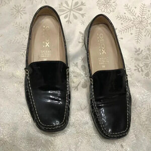 Geox Respira Donna Roma black patent leather moccasins.